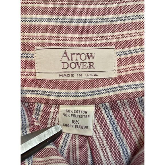 Arrow Dover Dress Shirt Mens Size 16.5 Red Stripe Regular Fit Short Sleeve - Picture 5 of 8